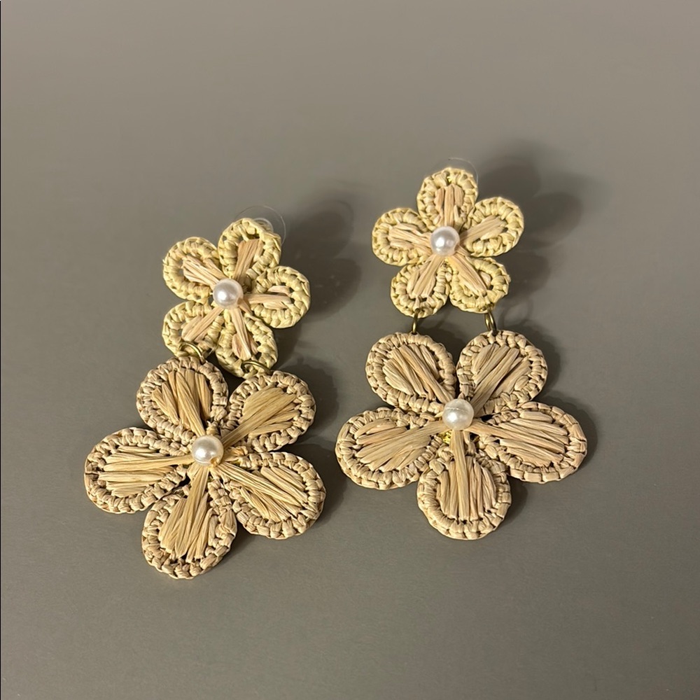 Floral Woven Earrings with Pearl Accents